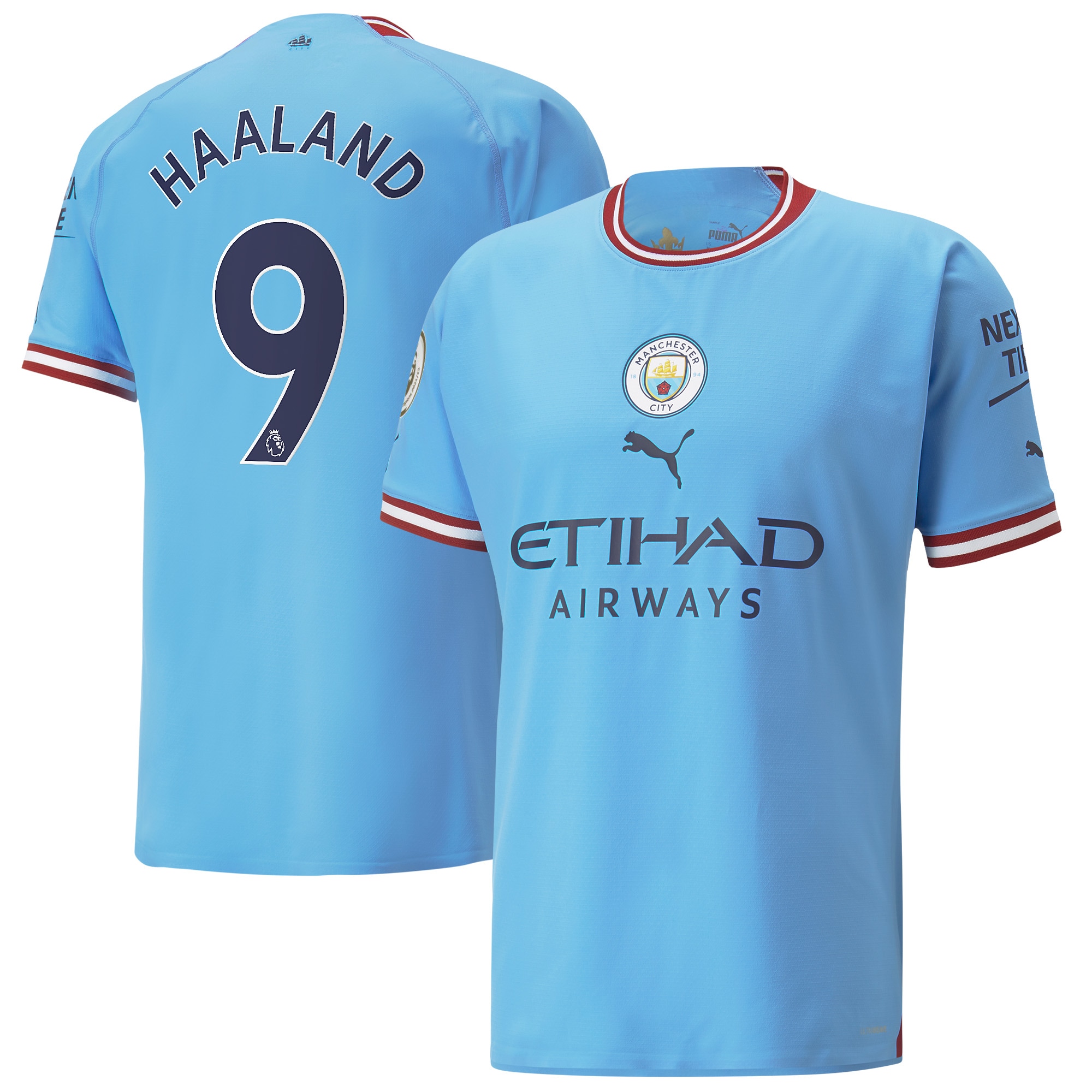 Men's Manchester City Jerseys Light Blue Erling Haaland 2022/23 Home Authentic Player Style
