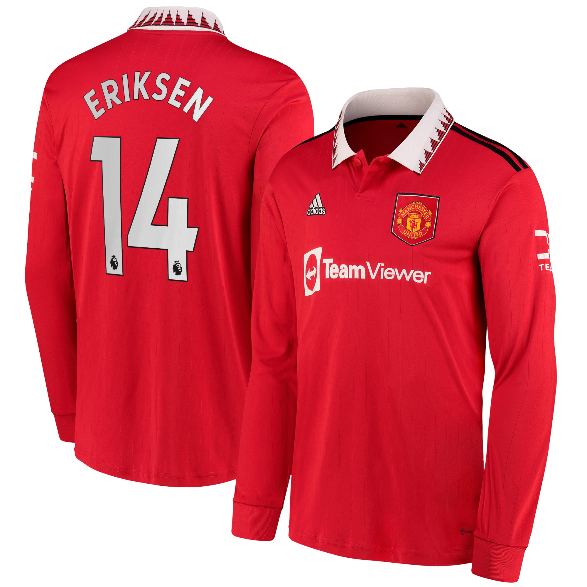 Men's Manchester United Jerseys Red Christian Eriksen 2022/23 Home Printed Long Sleeve Style