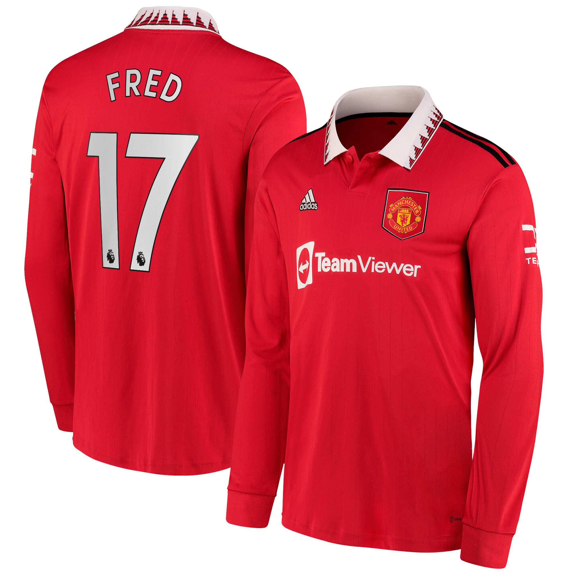 Men's Manchester United Jerseys Red Fred 2022/23 Home Printed Long Sleeve Style