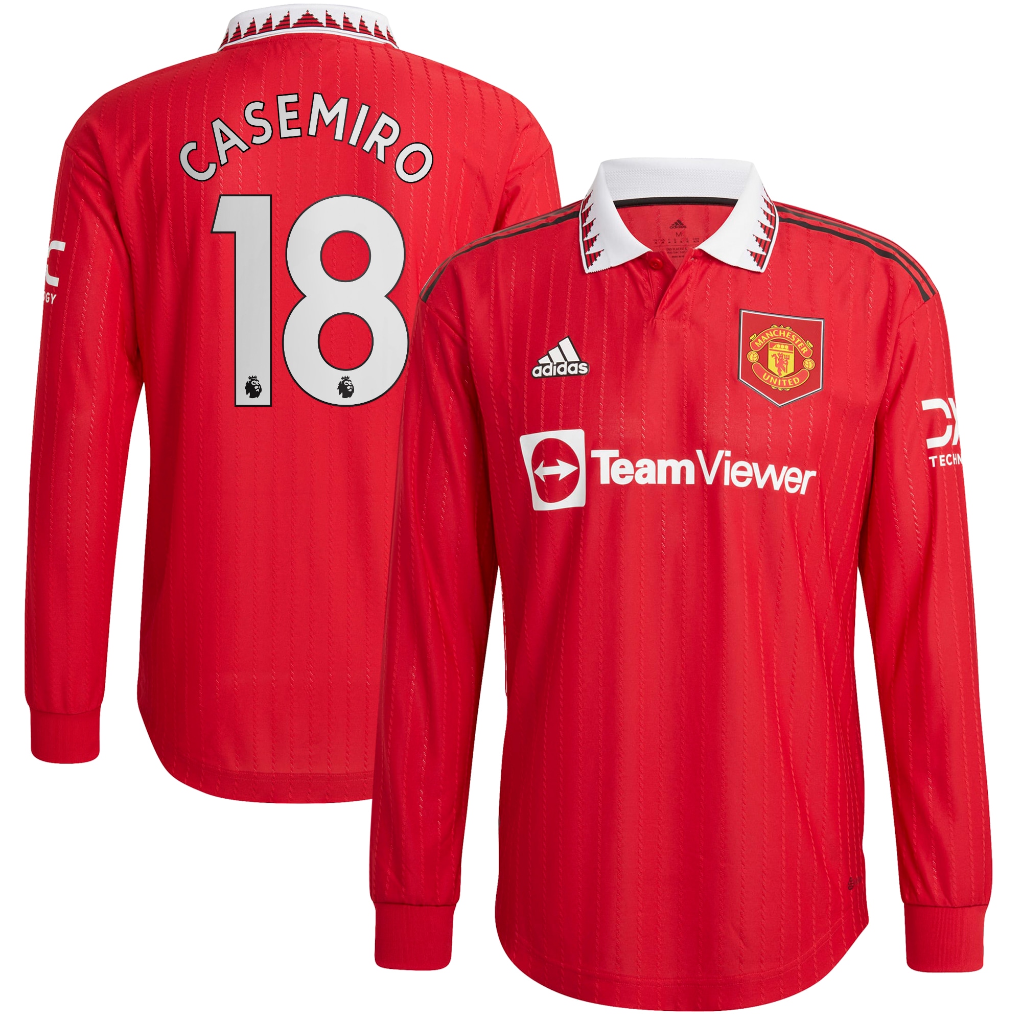 Men's Manchester United Jerseys Red Carlos Casemiro 2022/23 Home Printed Long Sleeve Style