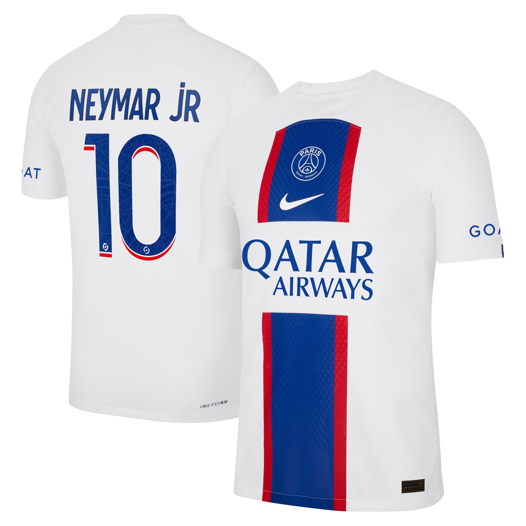 Men's Paris Saint-Germain Jerseys White Neymar Jr. 2022/23 Third Vapor Match Authentic Player Style