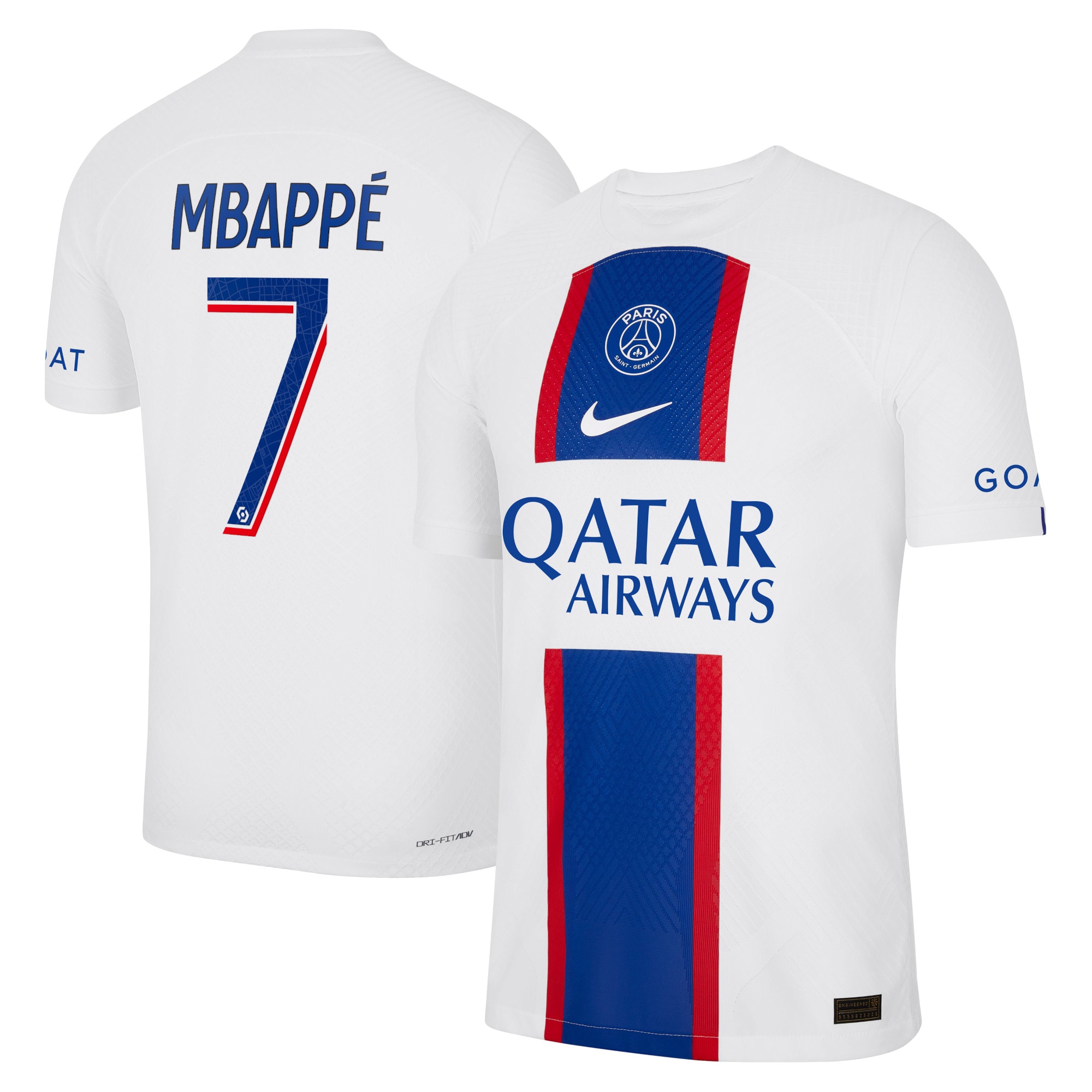 Men's Paris Saint-Germain Jerseys White Kylian Mbappe 2022/23 Third Vapor Match Authentic Player Style