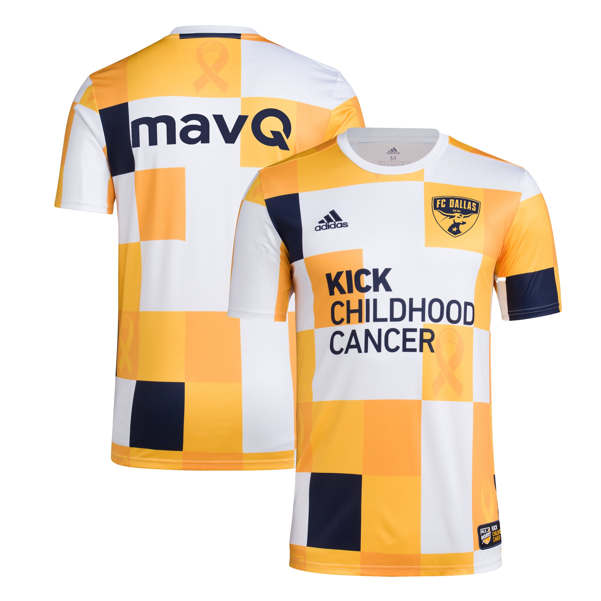 Men's FC Dallas Jerseys White/Gold 2022 MLS Works Kick Childhood Cancer AEROREADY Pre-Match Top Style