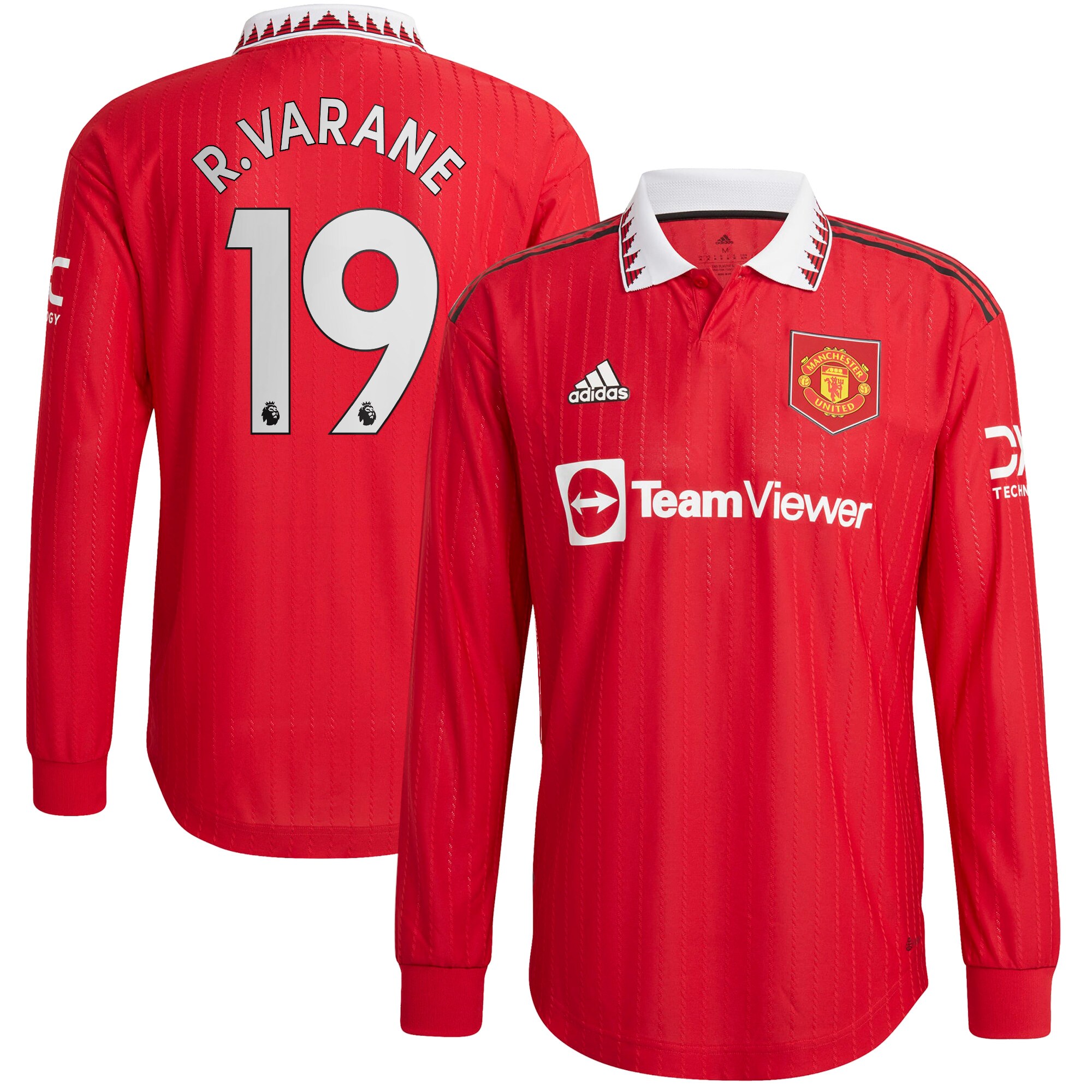 Men Manchester United Home Shirts Raphael Varane Authentic Shirt 2022-23 Long Sleeve R. Varane 19 Printing