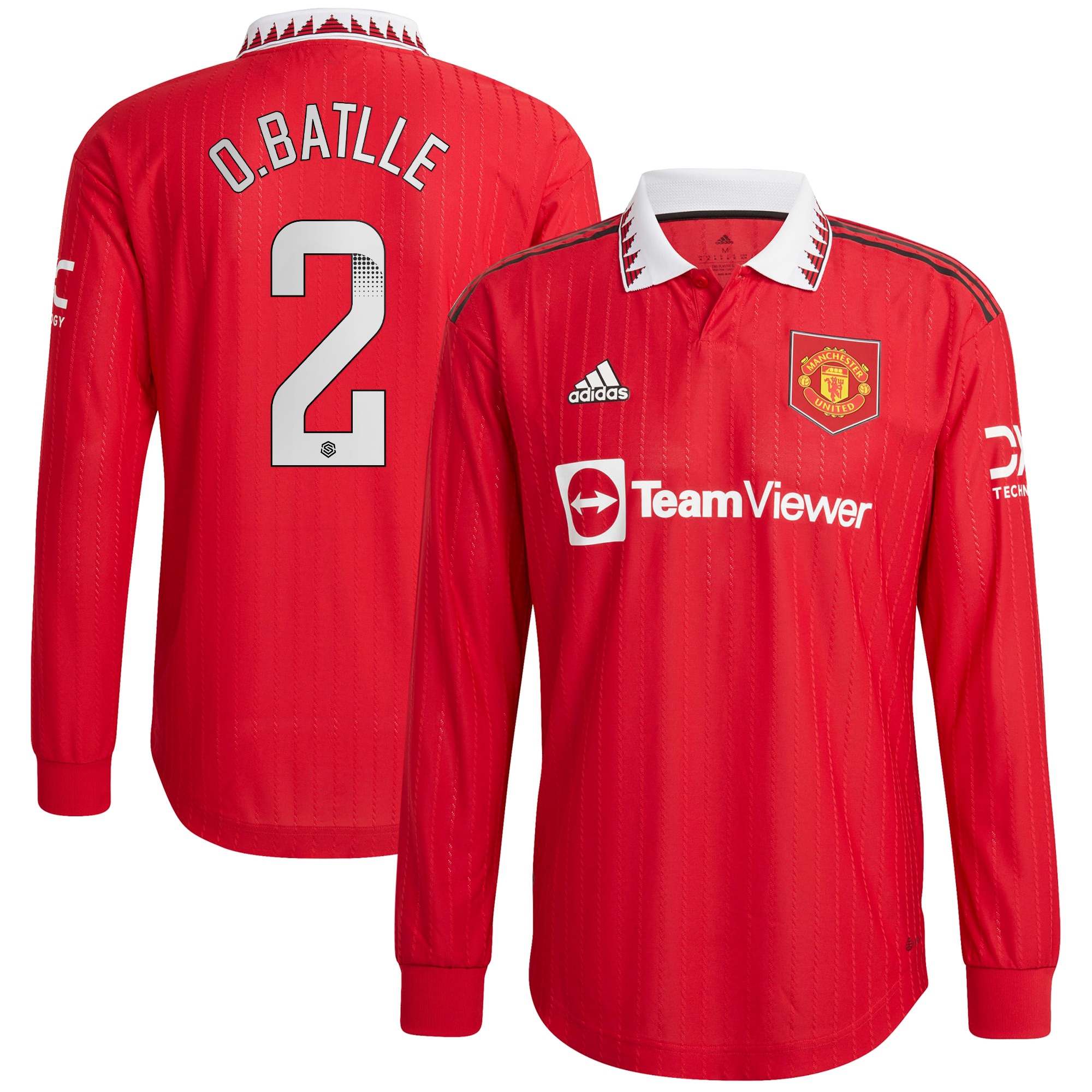 Men Manchester United Home Shirts Ona Batlle WSL Authentic Shirt 2022-23 Long Sleeve O.Batlle 2 Printing