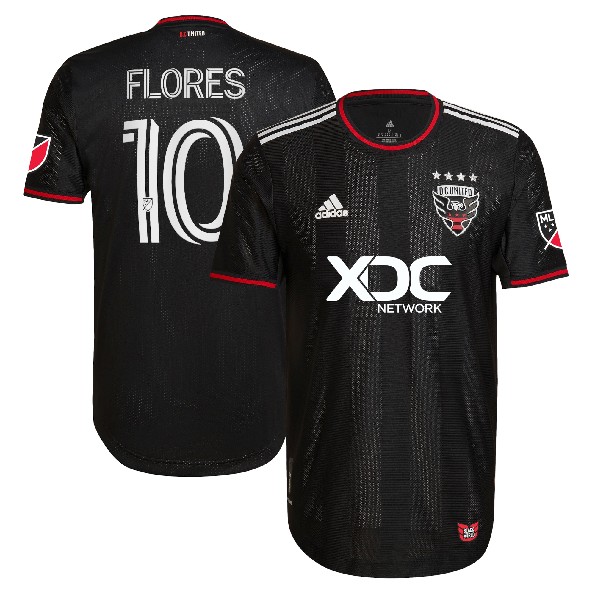 Men's D.C. United Jerseys Black Edison Flores 2022 and Red Kit Authentic Player Style