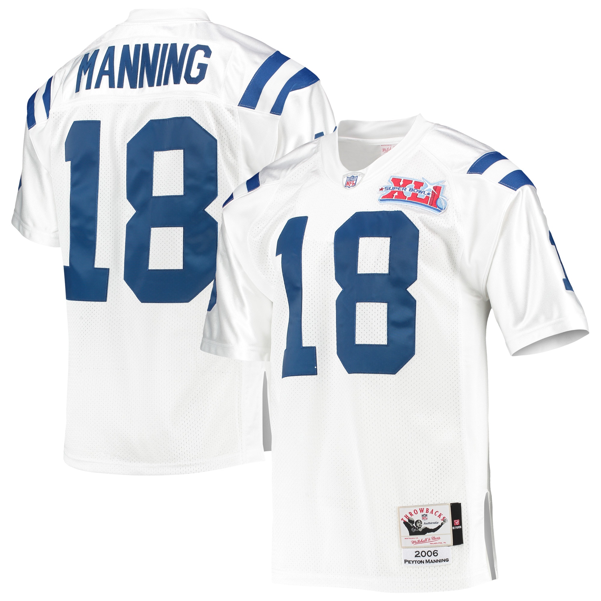 Men's Indianapolis Colts Jerseys White Peyton Manning 2006 Super Bowl XLI Authentic Retired Player Style