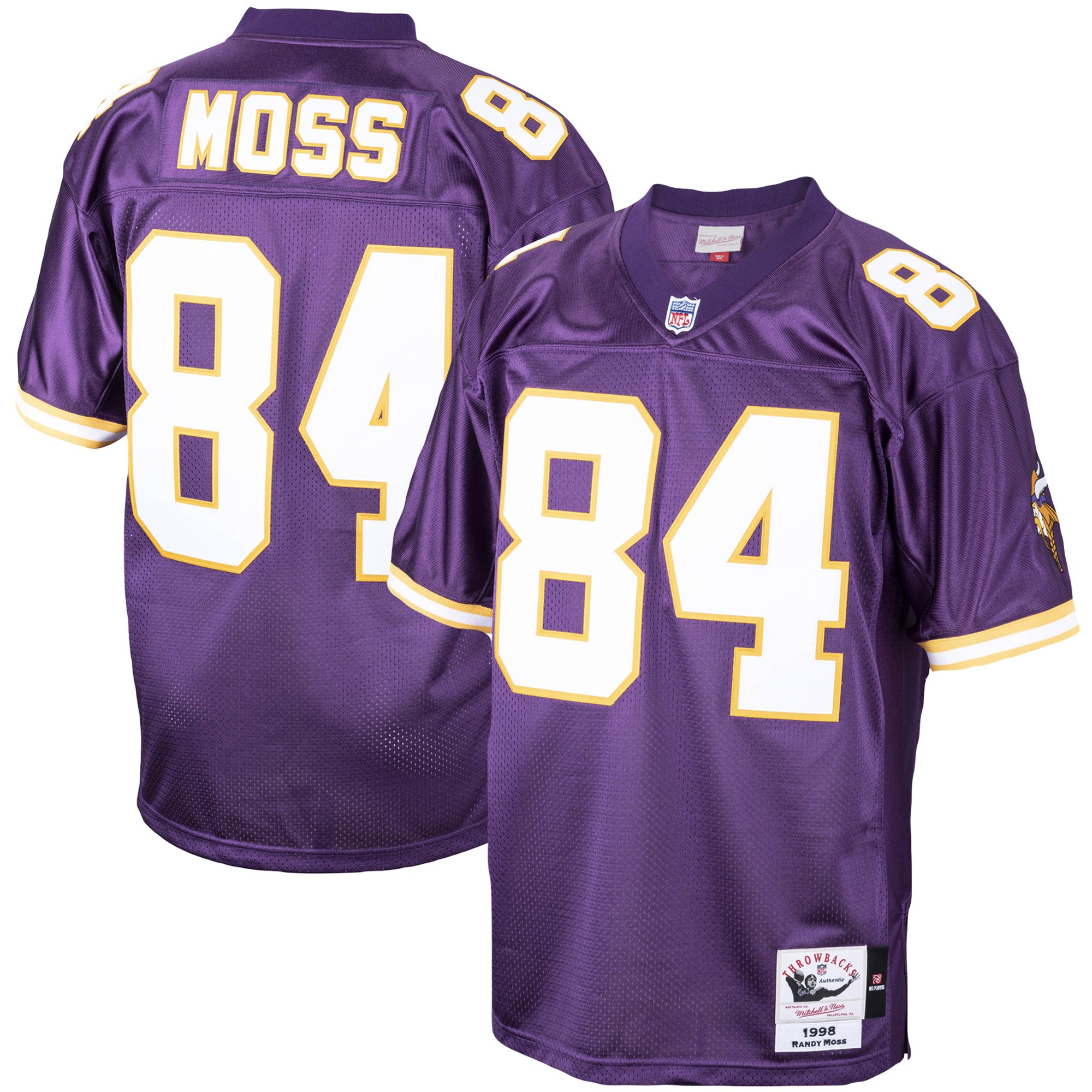 Men's Minnesota Vikings Jerseys Purple Randy Moss 1998 Authentic Throwback Retired Player Style