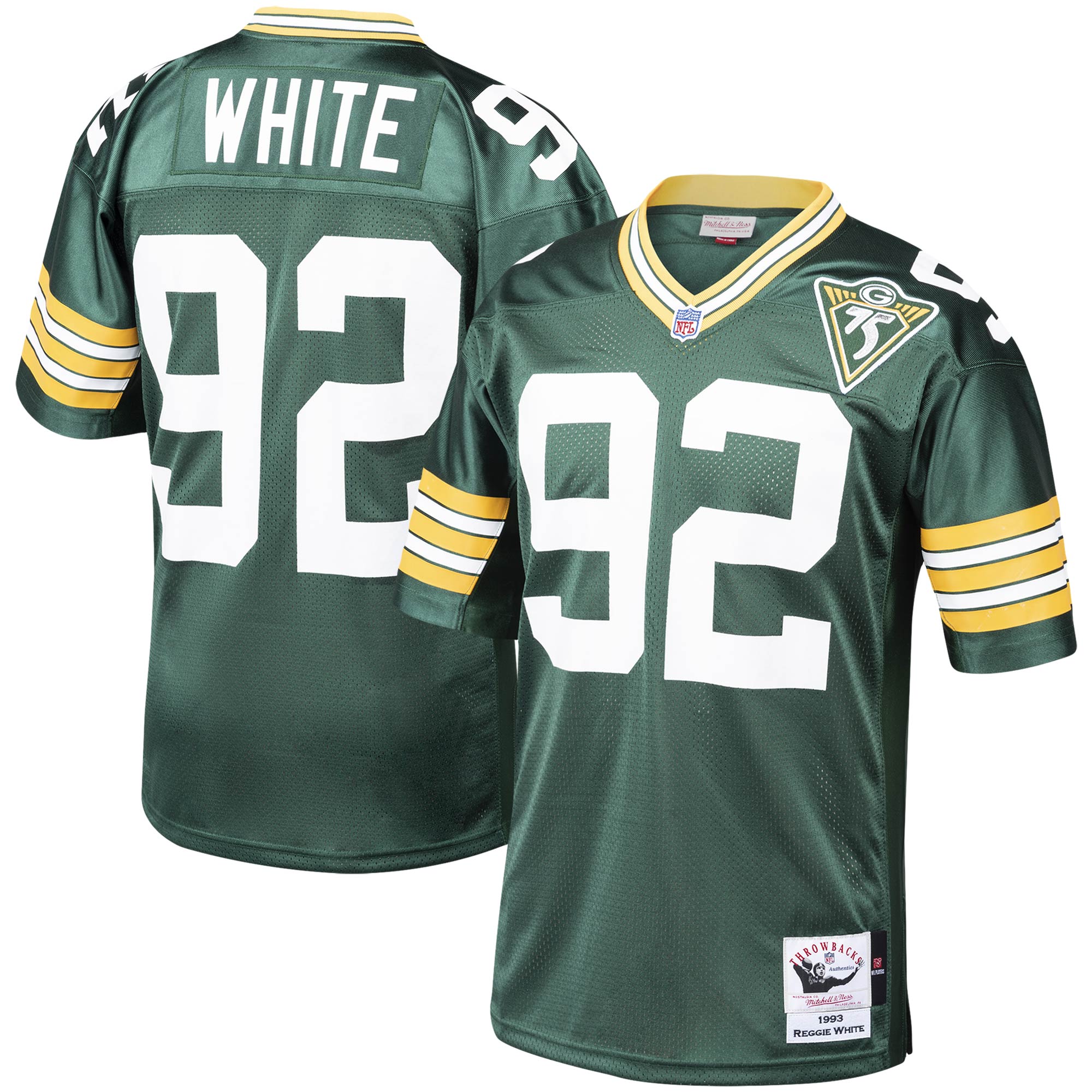 Men's Green Bay Packers Jerseys Green Reggie White 1993 Authentic Throwback Retired Player Style
