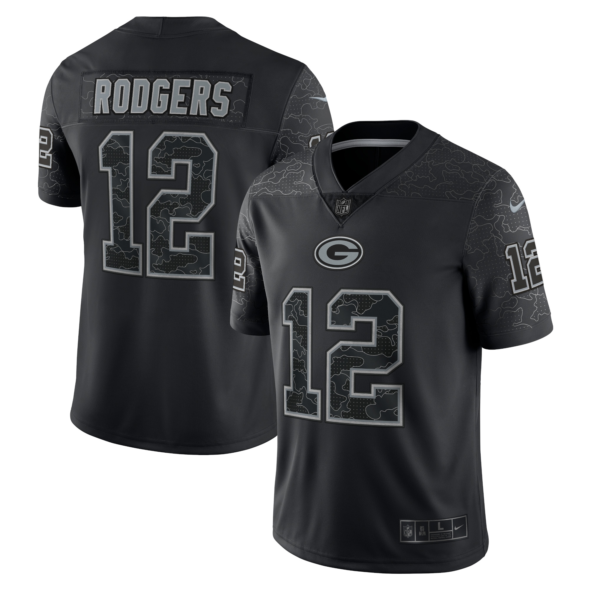 Men's Green Bay Packers Jerseys Black Aaron Rodgers RFLCTV Limited Style