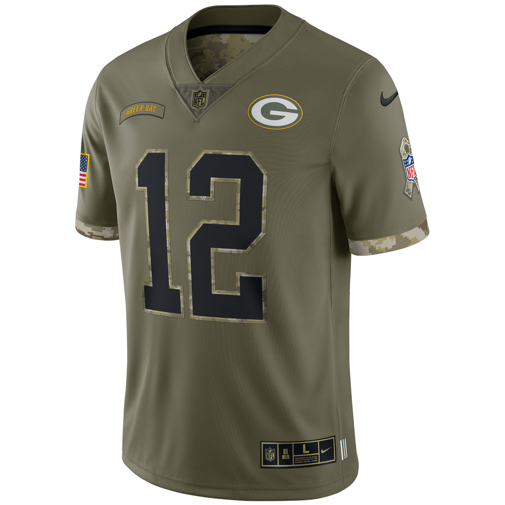 Men's Green Bay Packers Jerseys Olive Aaron Rodgers 2022 Salute To Service Limited Style