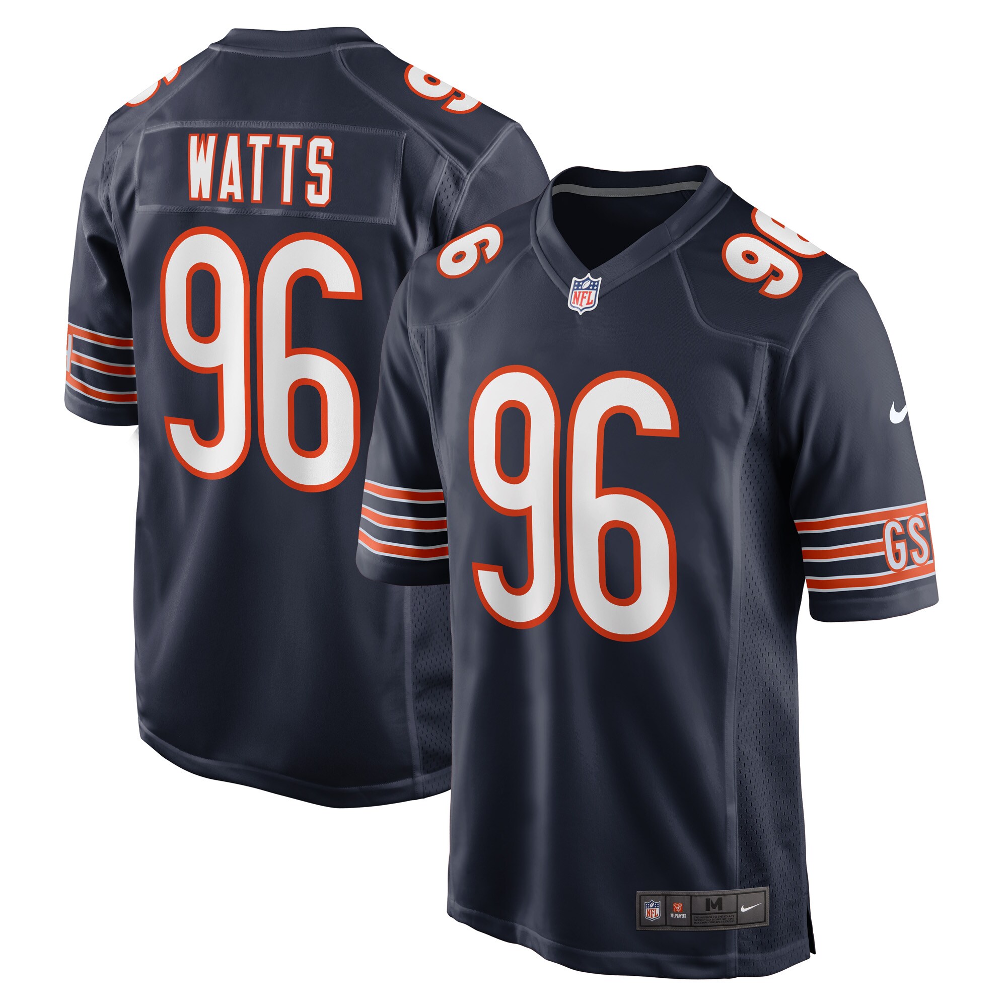 Men's Chicago Bears Jerseys Navy Armon Watts Game Player Style