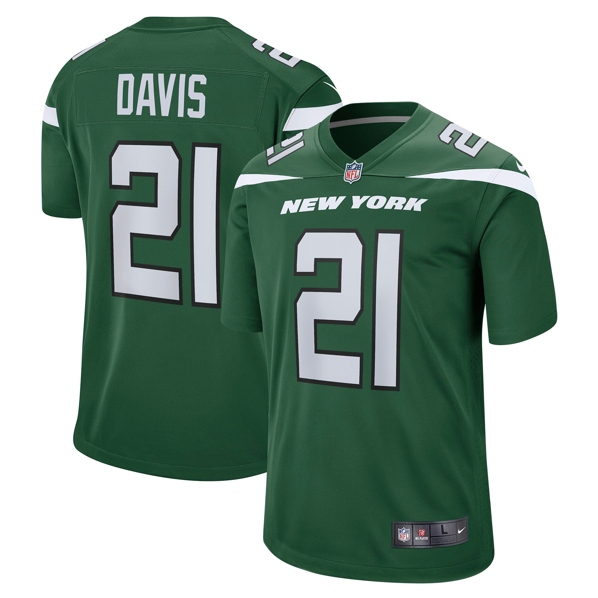 Men's New York Jets Jerseys Gotham Green Ashtyn Davis Game Player Style