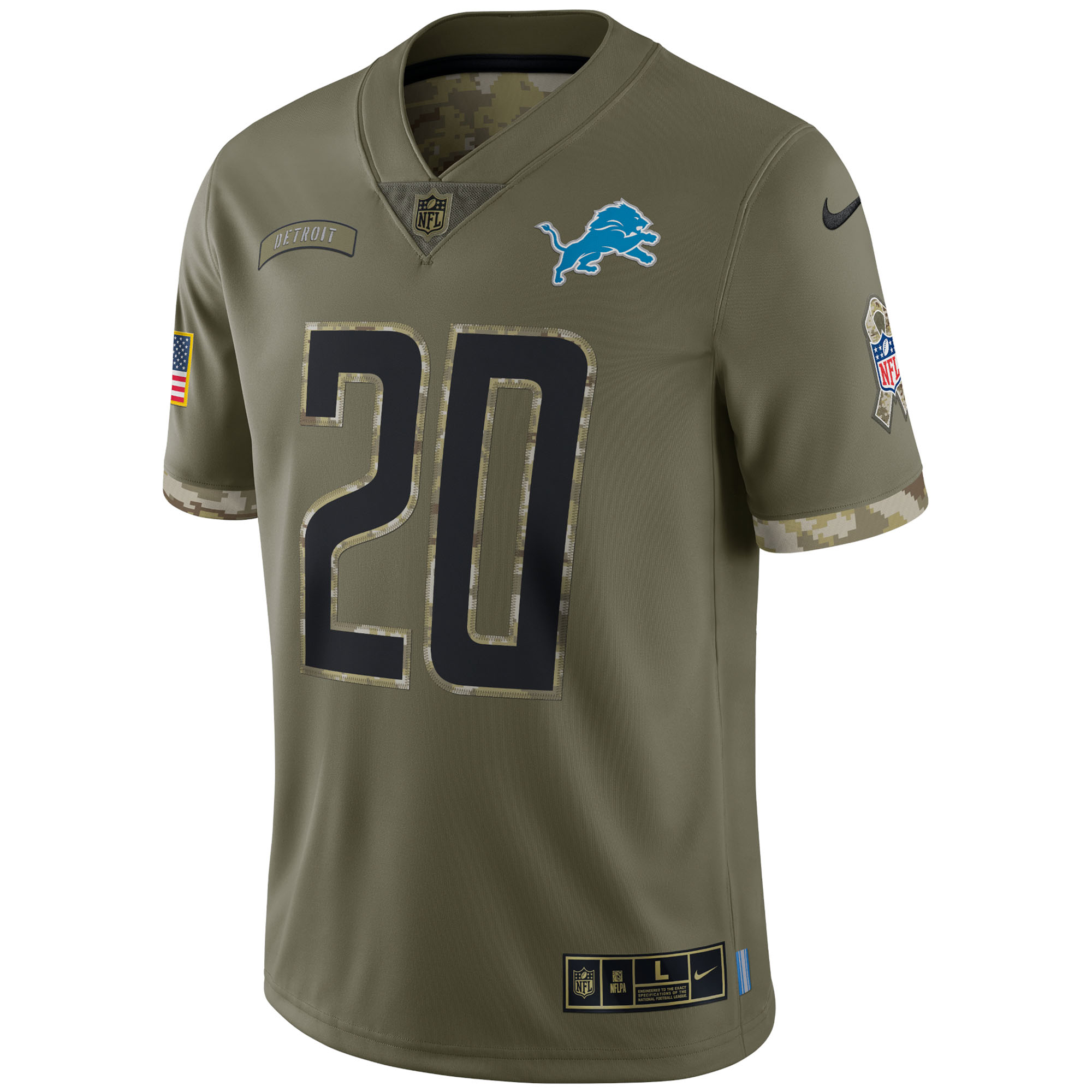 Men's Detroit Lions Jerseys Olive Barry Sanders 2022 Salute To Service Retired Player Limited Style