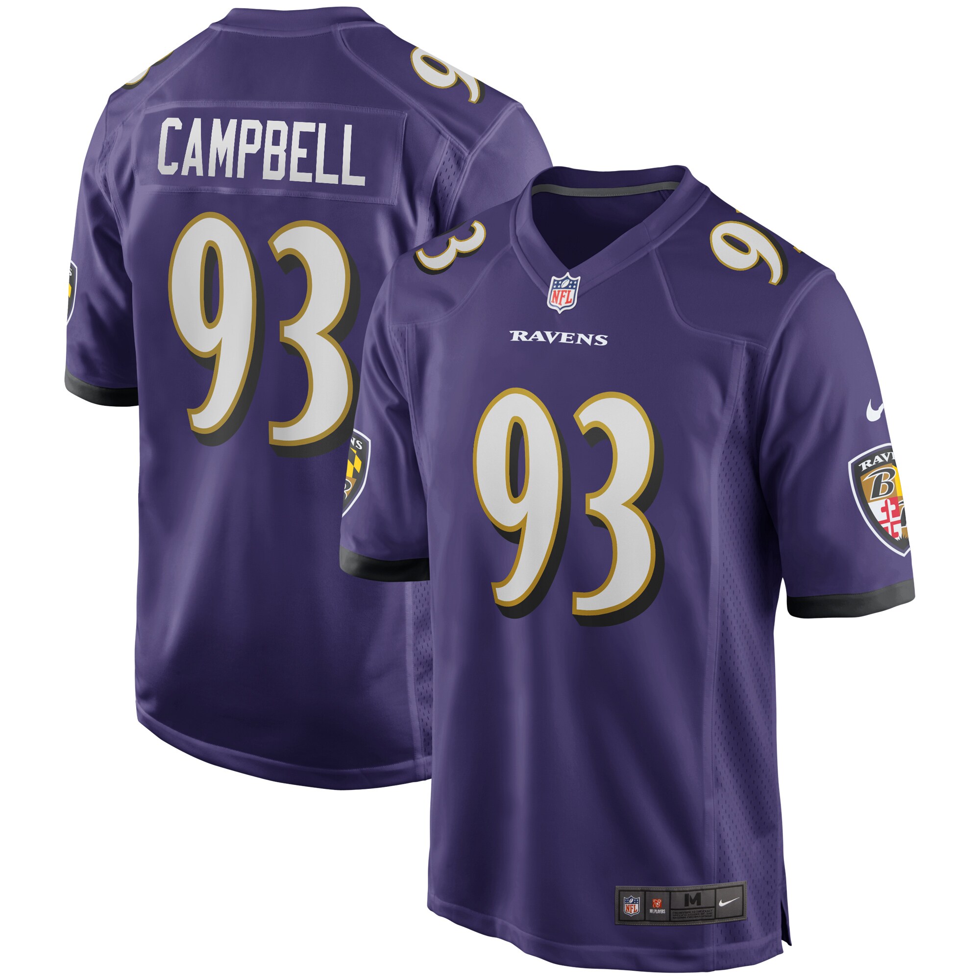 Men's Baltimore Ravens Jerseys Purple Calais Campbell Game Player Style