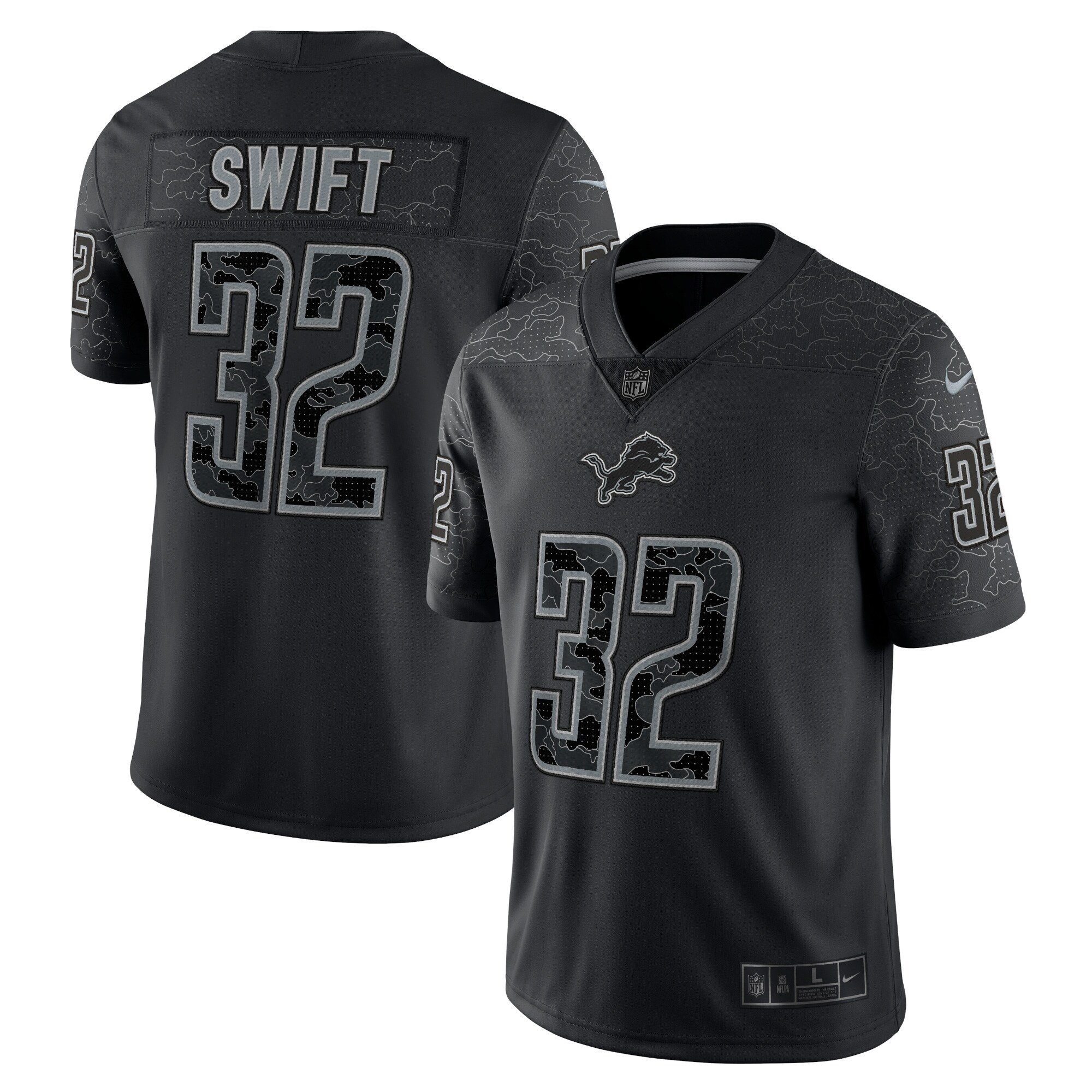 Men's Detroit Lions Jerseys Black D'Andre Swift RFLCTV Limited Style