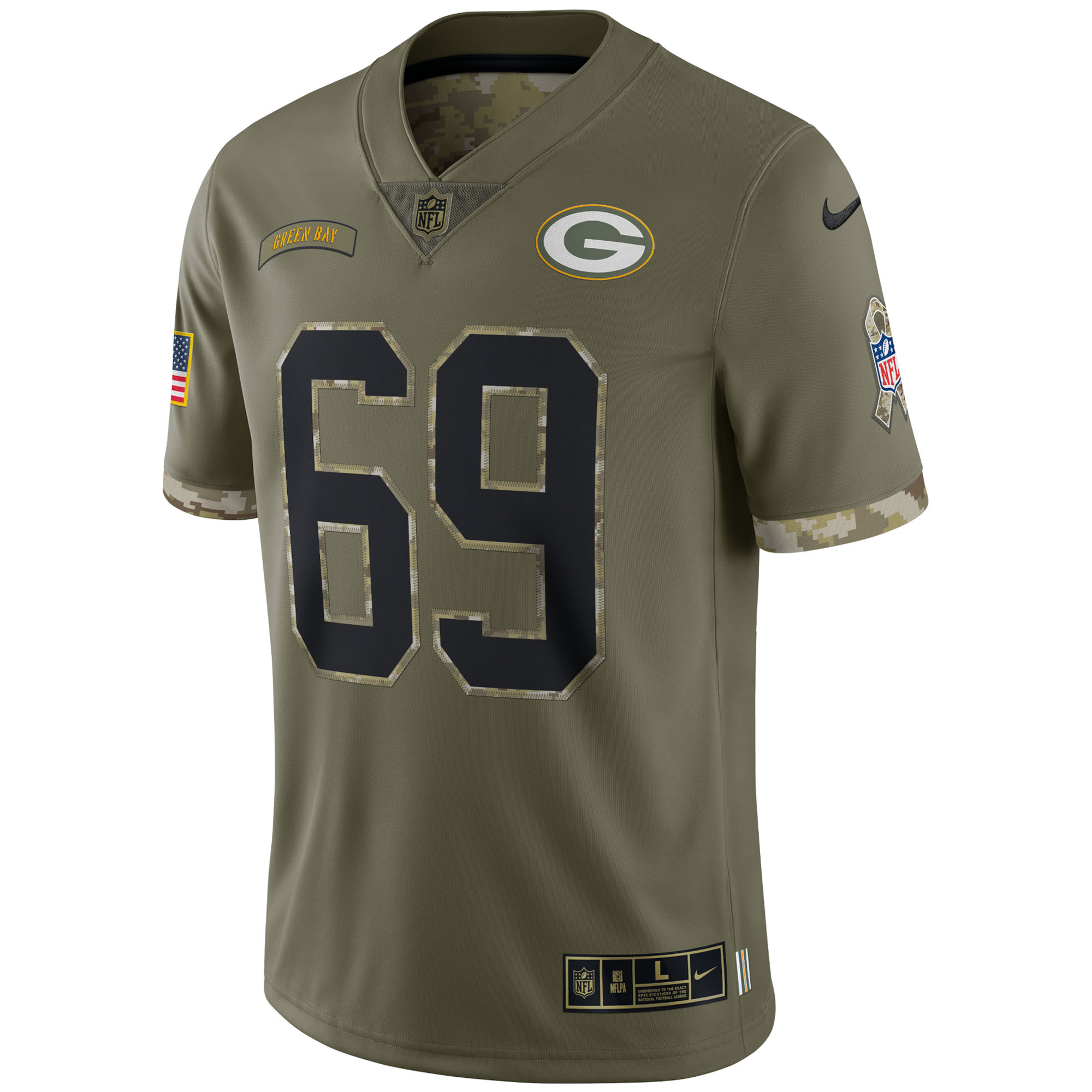Men's Green Bay Packers Jerseys Olive David Bakhtiari 2022 Salute To Service Limited Style
