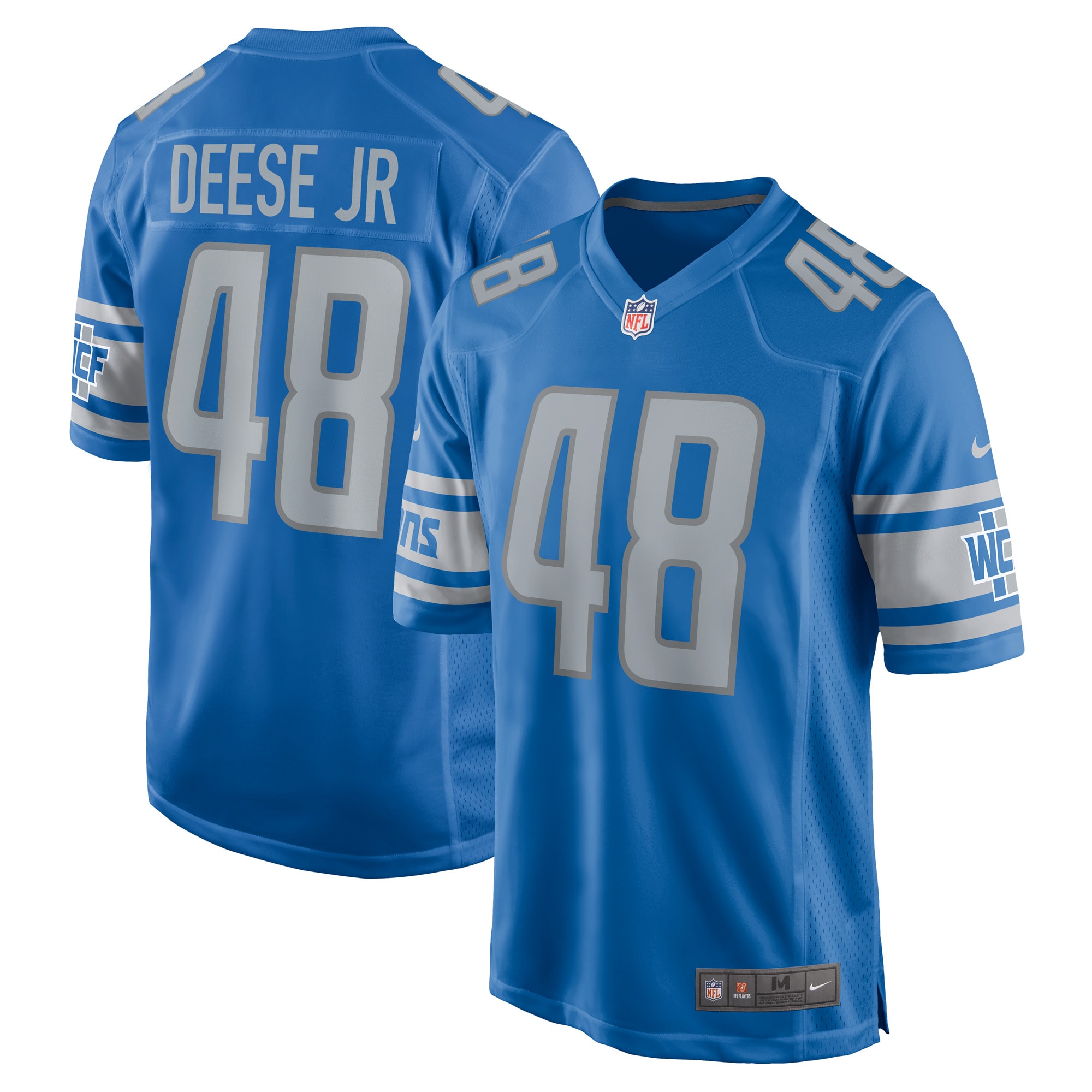 Men's Detroit Lions Jerseys Blue Derrick Deese Jr. Player Game Style