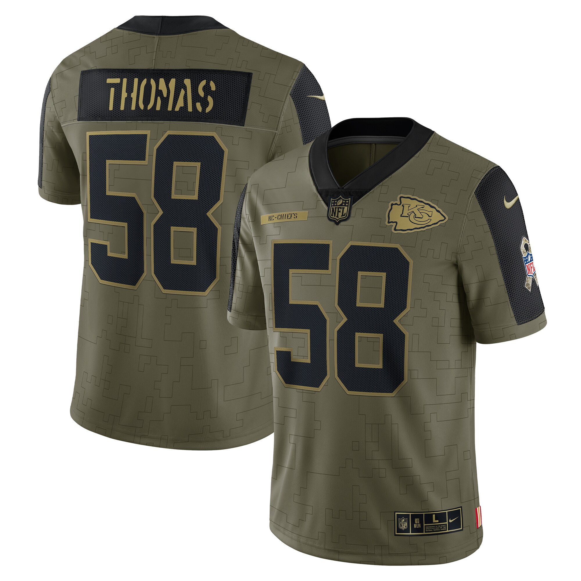Men's Kansas City Chiefs Jerseys Olive Derrick Thomas 2021 Salute To Service Retired Player Limited Style