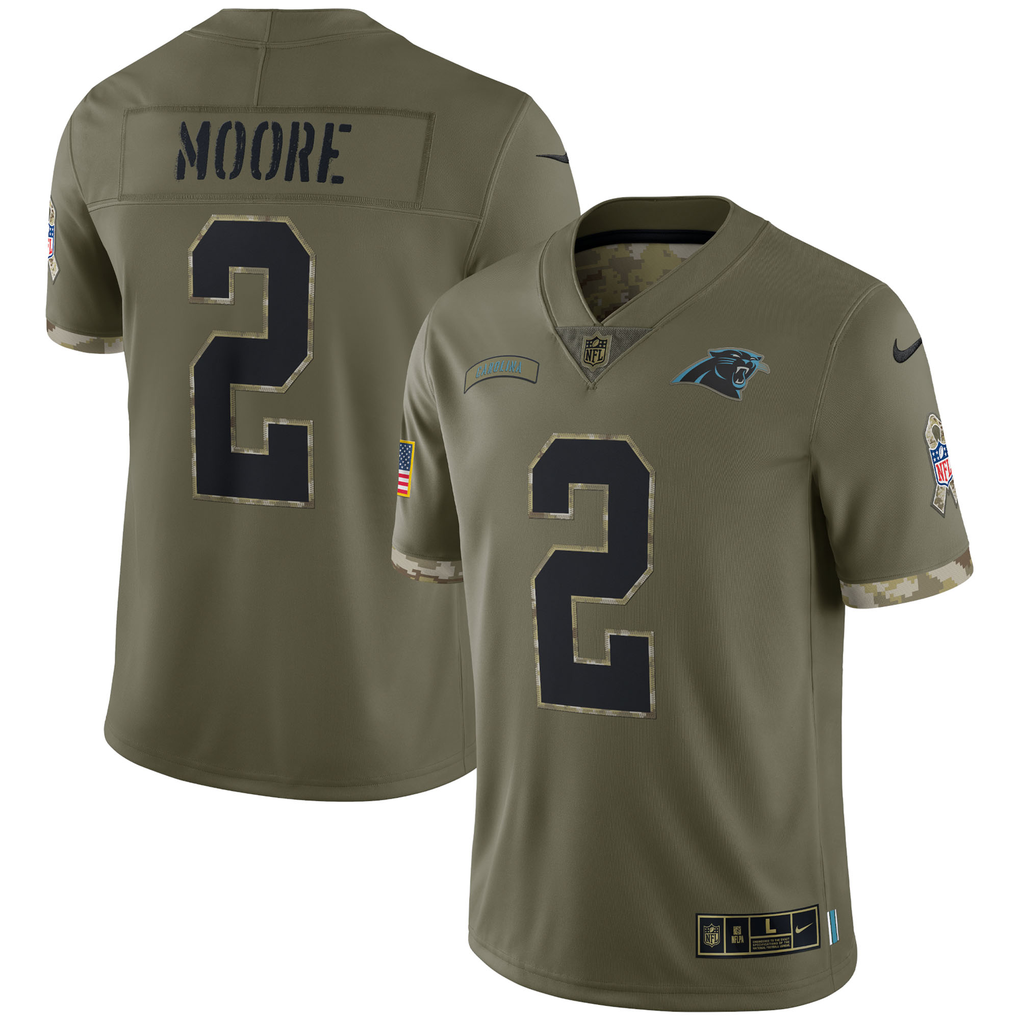 Men's Carolina Panthers Jerseys Olive D.J. Moore 2022 Salute To Service Limited Style