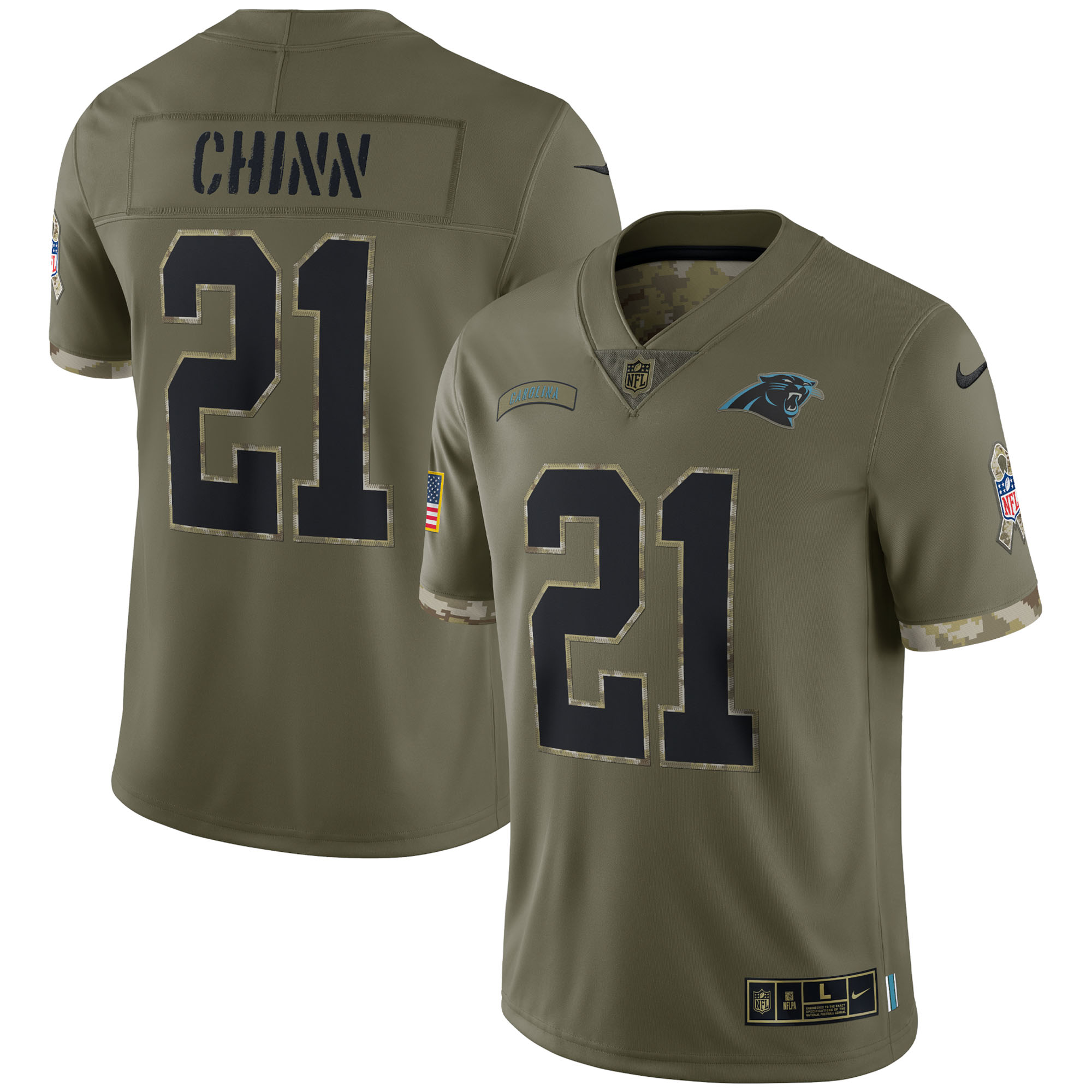 Men's Carolina Panthers Jerseys Olive Jeremy Chinn 2022 Salute To Service Limited Style