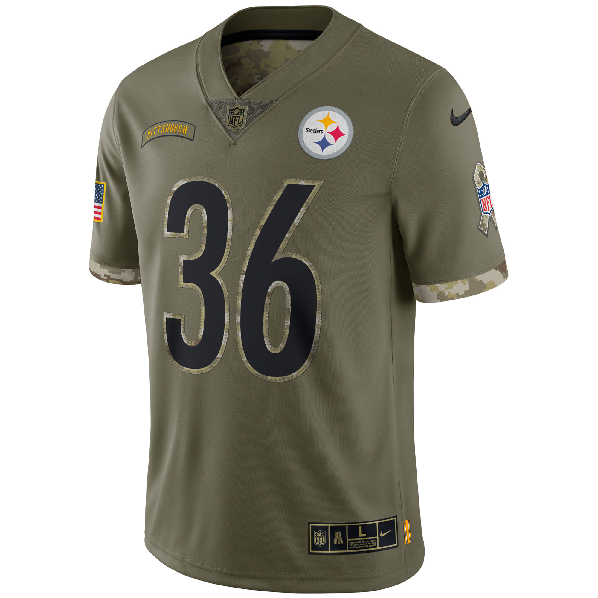 Men's Pittsburgh Steelers Jerseys Olive Jerome Bettis 2022 Salute To Service Retired Player Limited Style