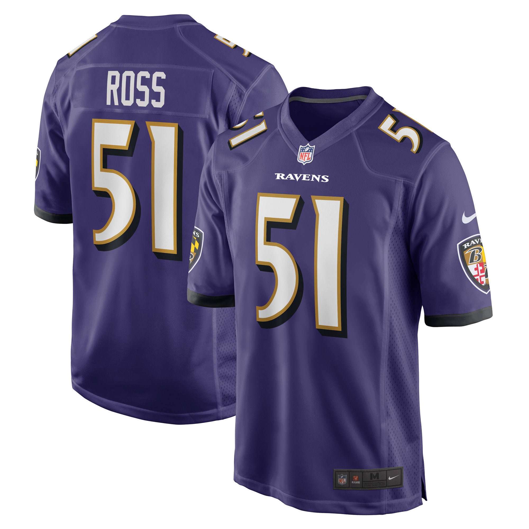 Men's Baltimore Ravens Jerseys Purple Josh Ross Game Player Style
