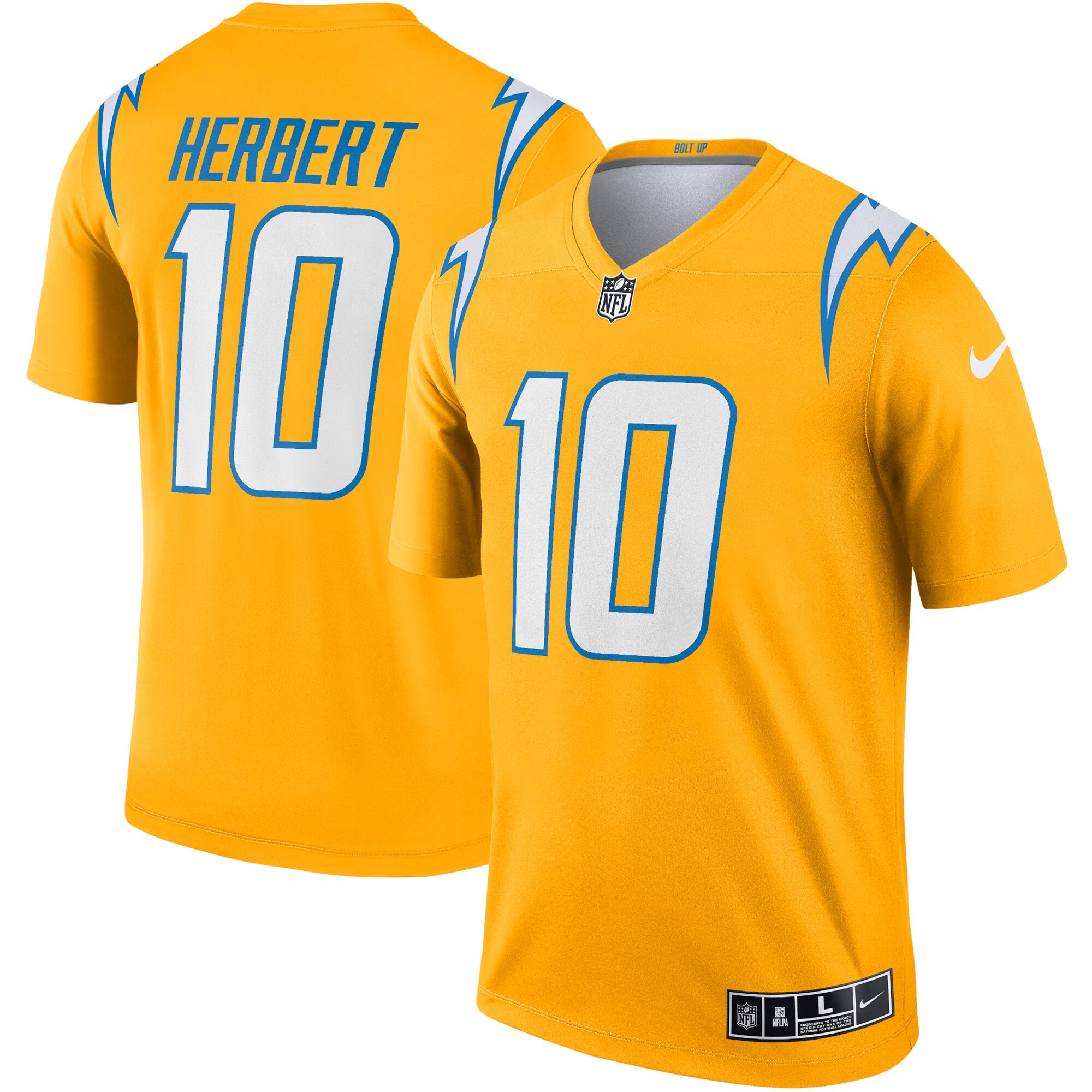 Men's Los Angeles Chargers Jerseys Gold Justin Herbert Inverted Legend Style
