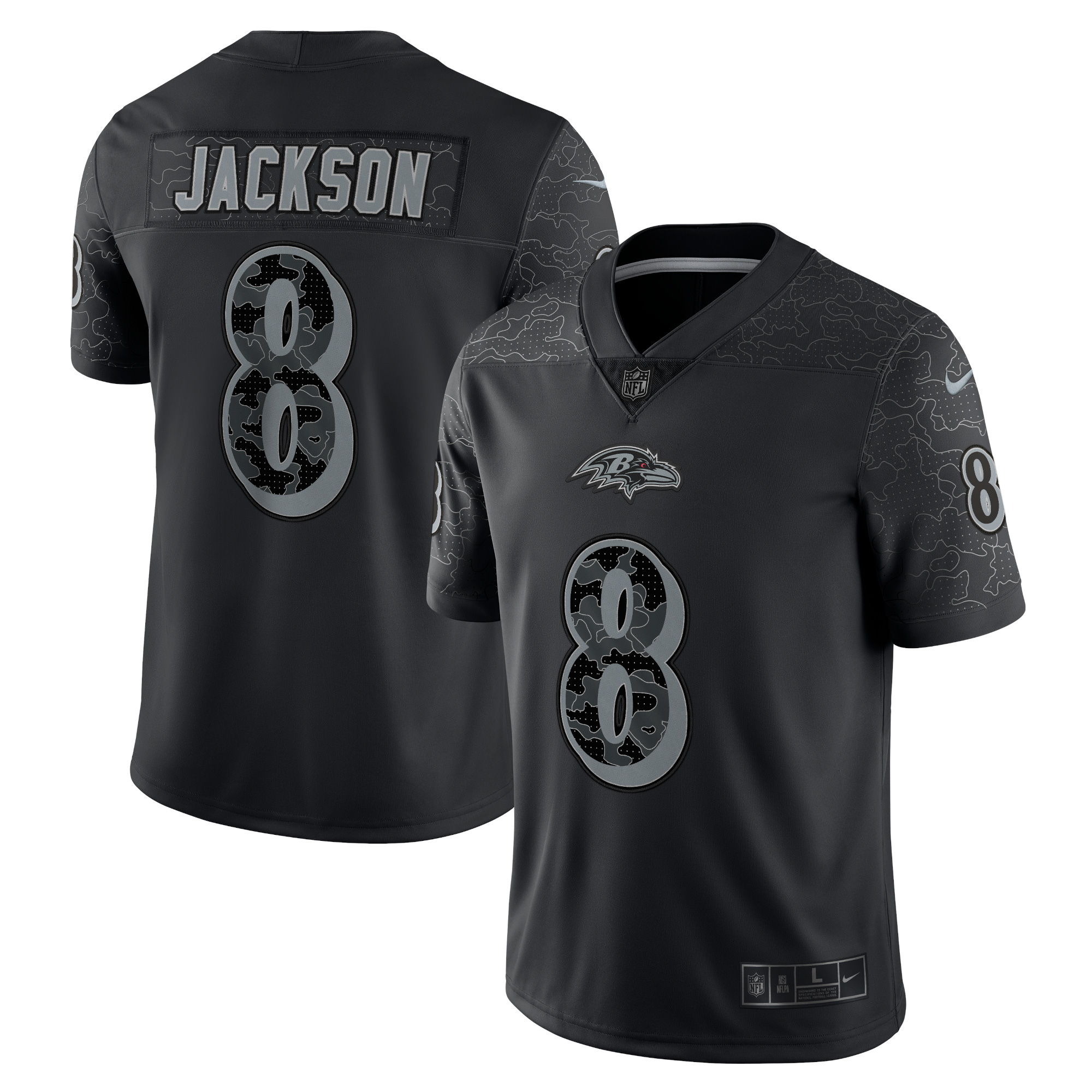 Men's Baltimore Ravens Jerseys Black Lamar Jackson RFLCTV Limited Style