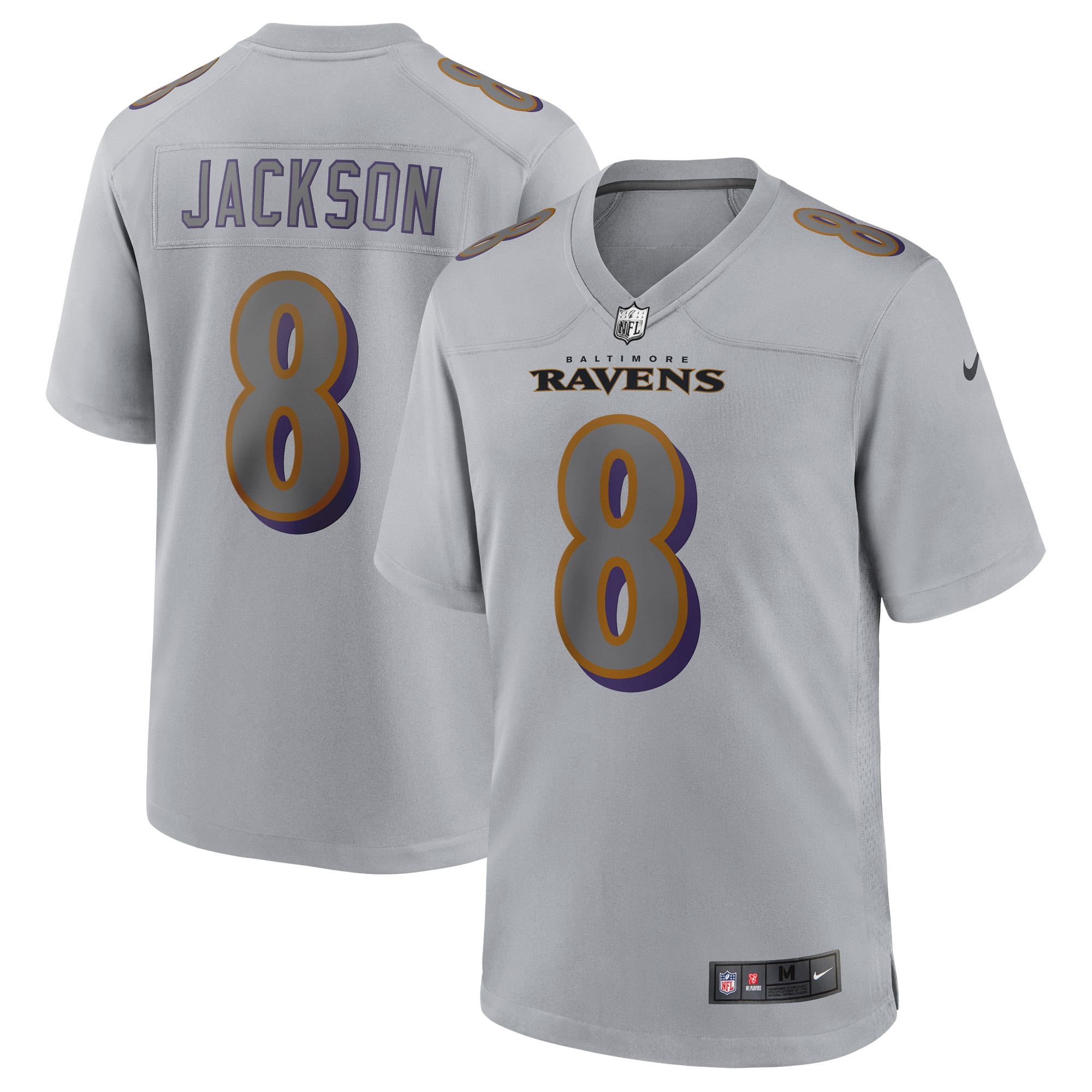 Men's Baltimore Ravens Jerseys Gray Lamar Jackson Atmosphere Fashion Game Style