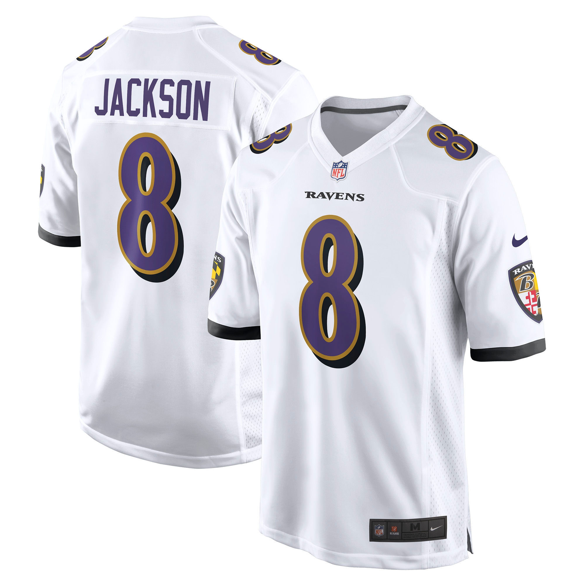 Men's Baltimore Ravens Jerseys White Lamar Jackson Game Style