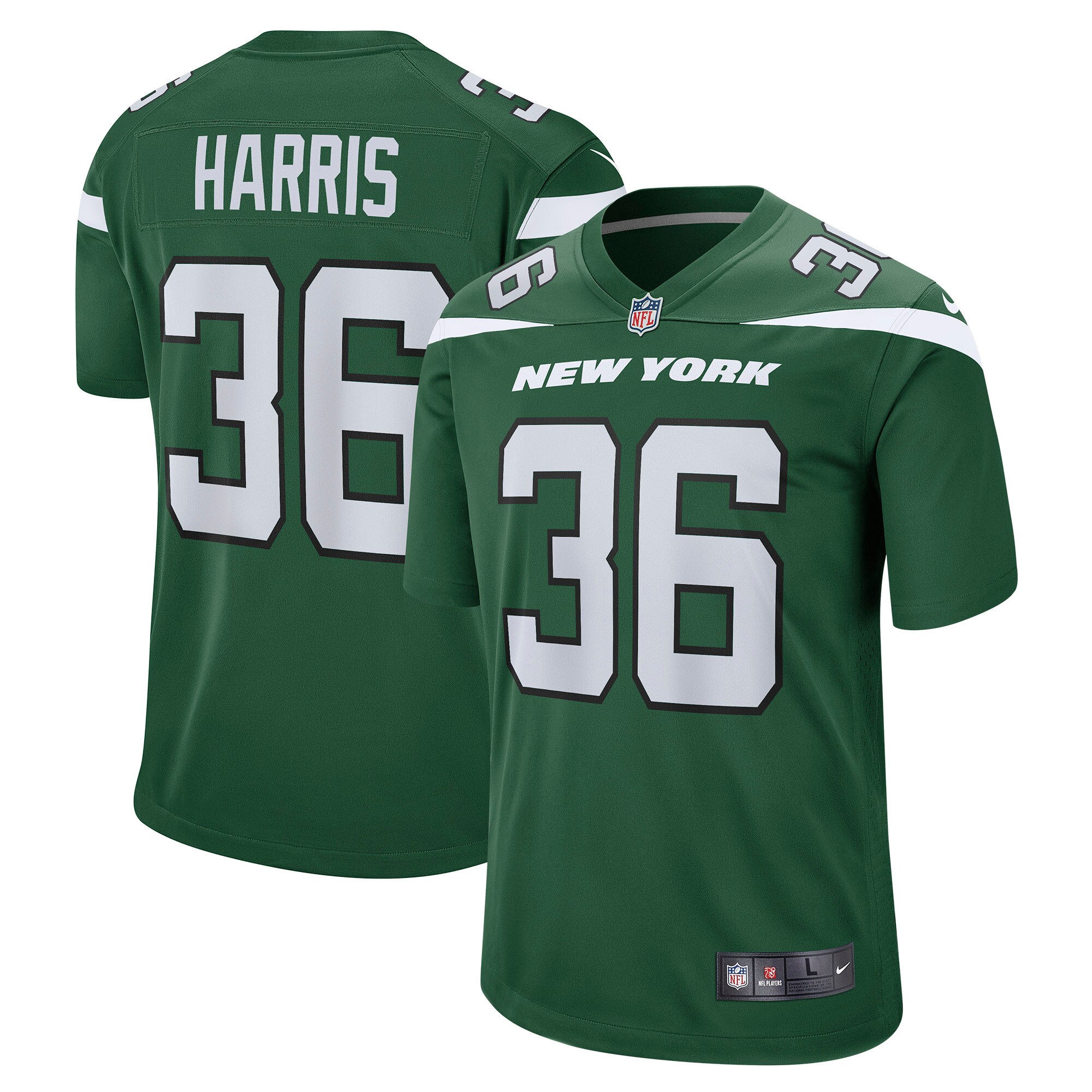 Men's New York Jets Jerseys Gotham Green Marcell Harris Game Player Style
