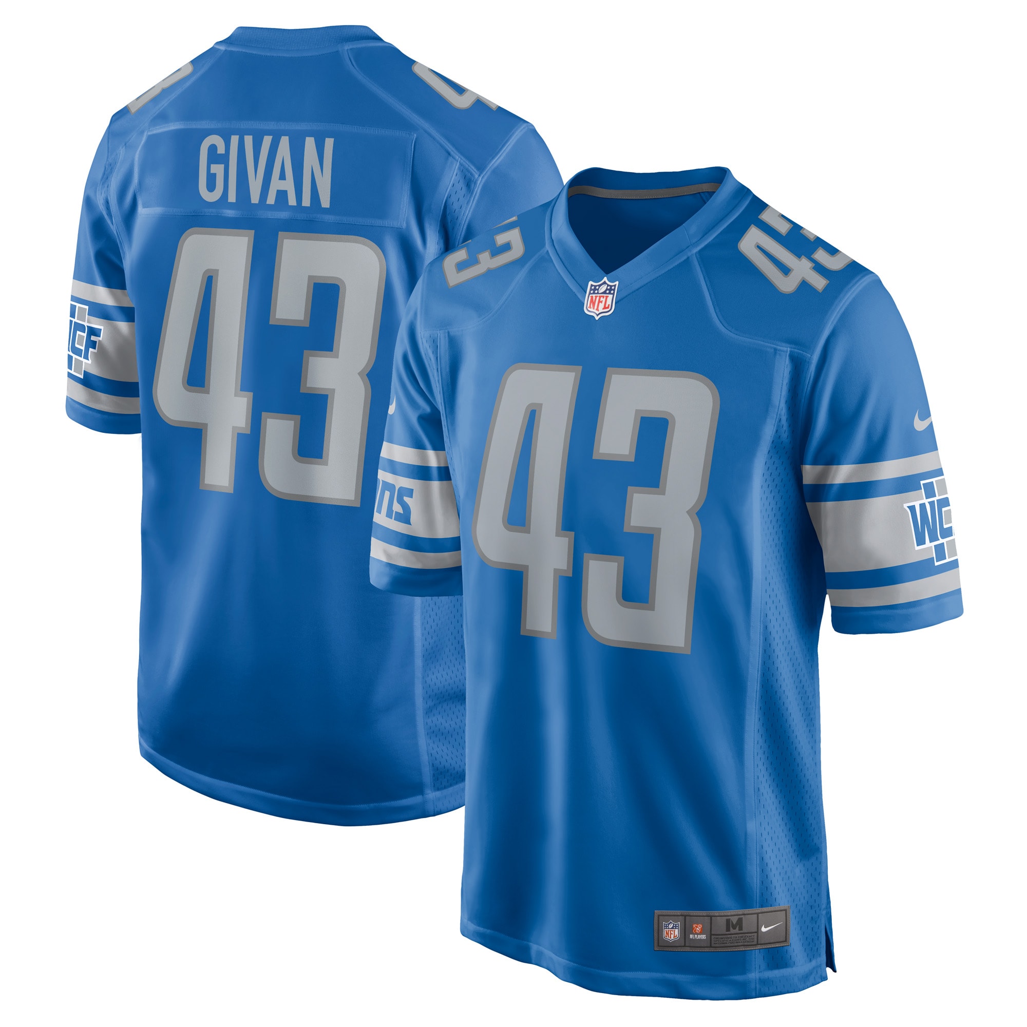 Men's Detroit Lions Jerseys Blue Nolan Givan Player Game Style