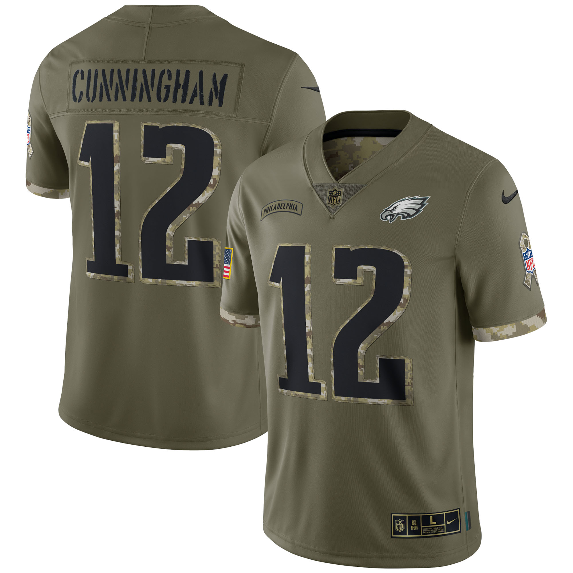 Men's Philadelphia Eagles Jerseys Olive Randall Cunningham 2022 Salute To Service Retired Player Limited Style