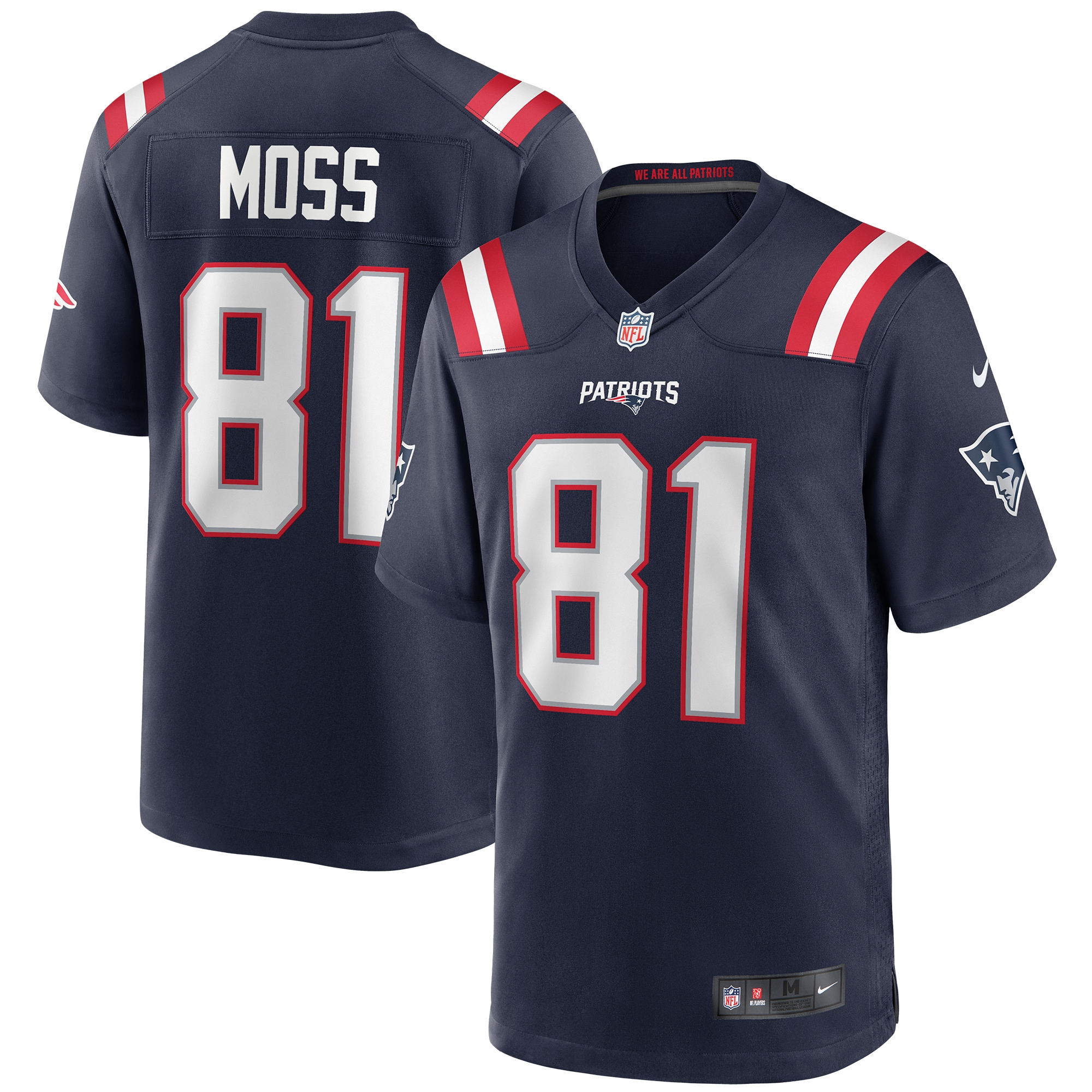 Men's New England Patriots Jerseys Navy Randy Moss Game Retired Player Style