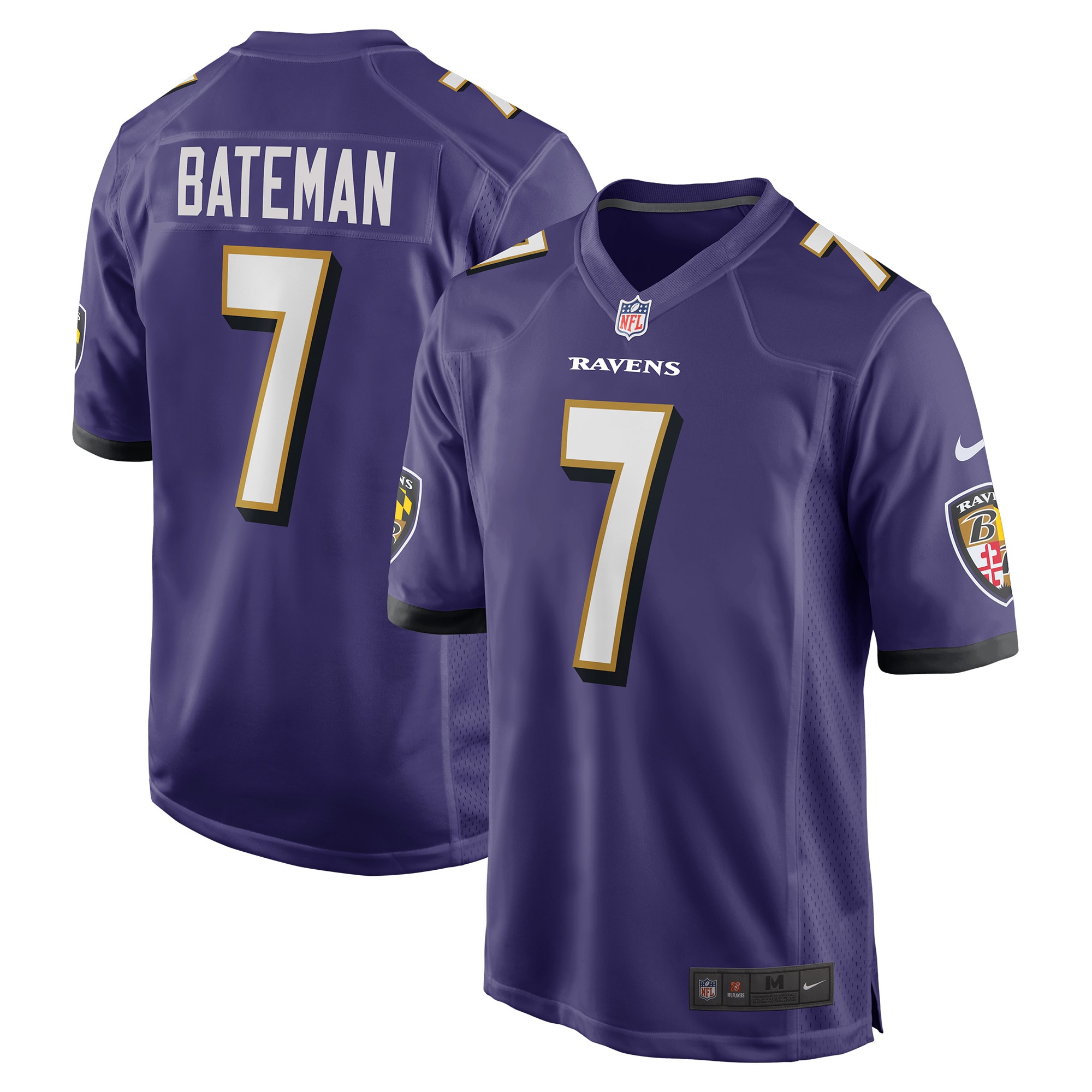 Men's Baltimore Ravens Jerseys Purple Rashod Bateman Game Player Style