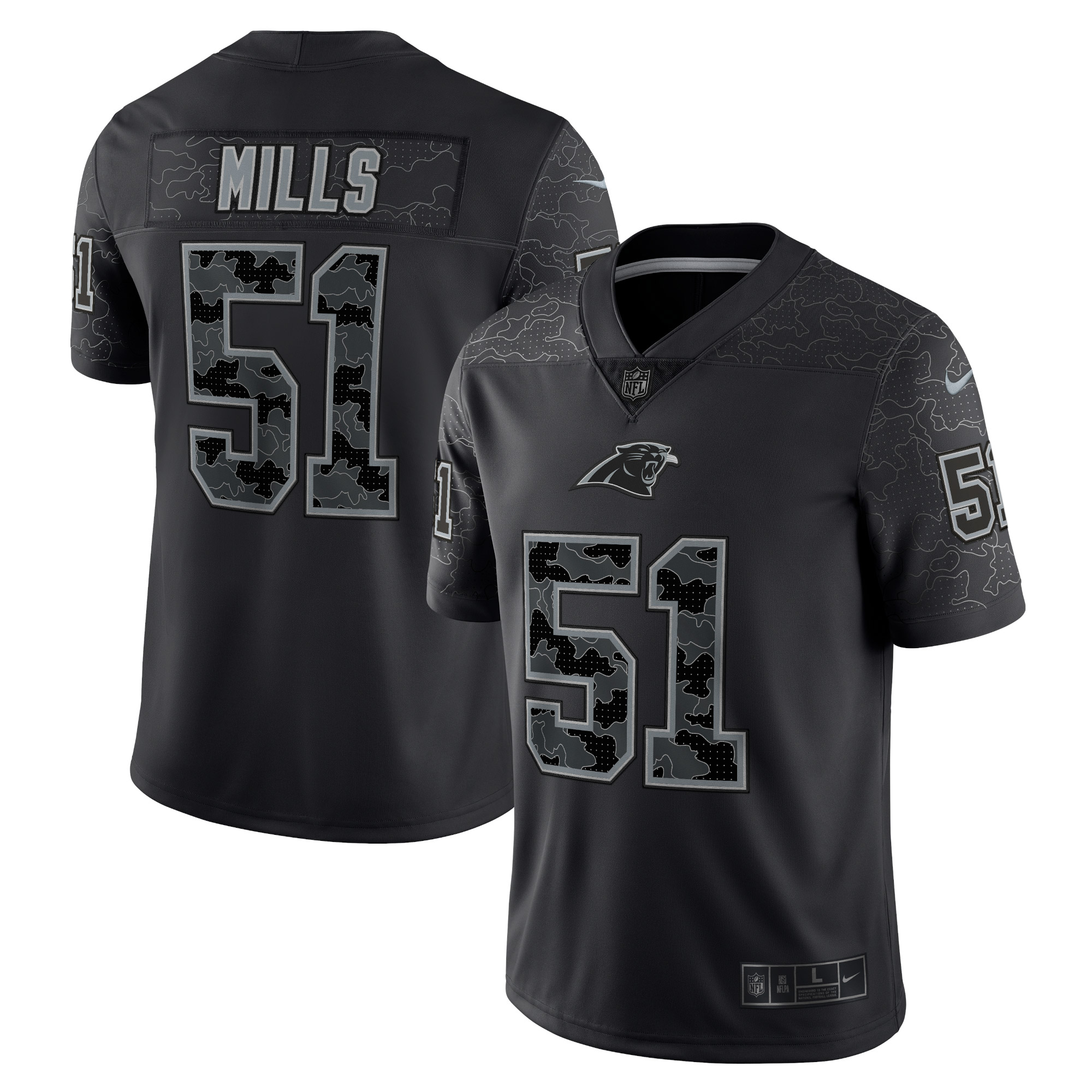 Men's Carolina Panthers Jerseys Black Sam Mills Retired Player RFLCTV Limited Style