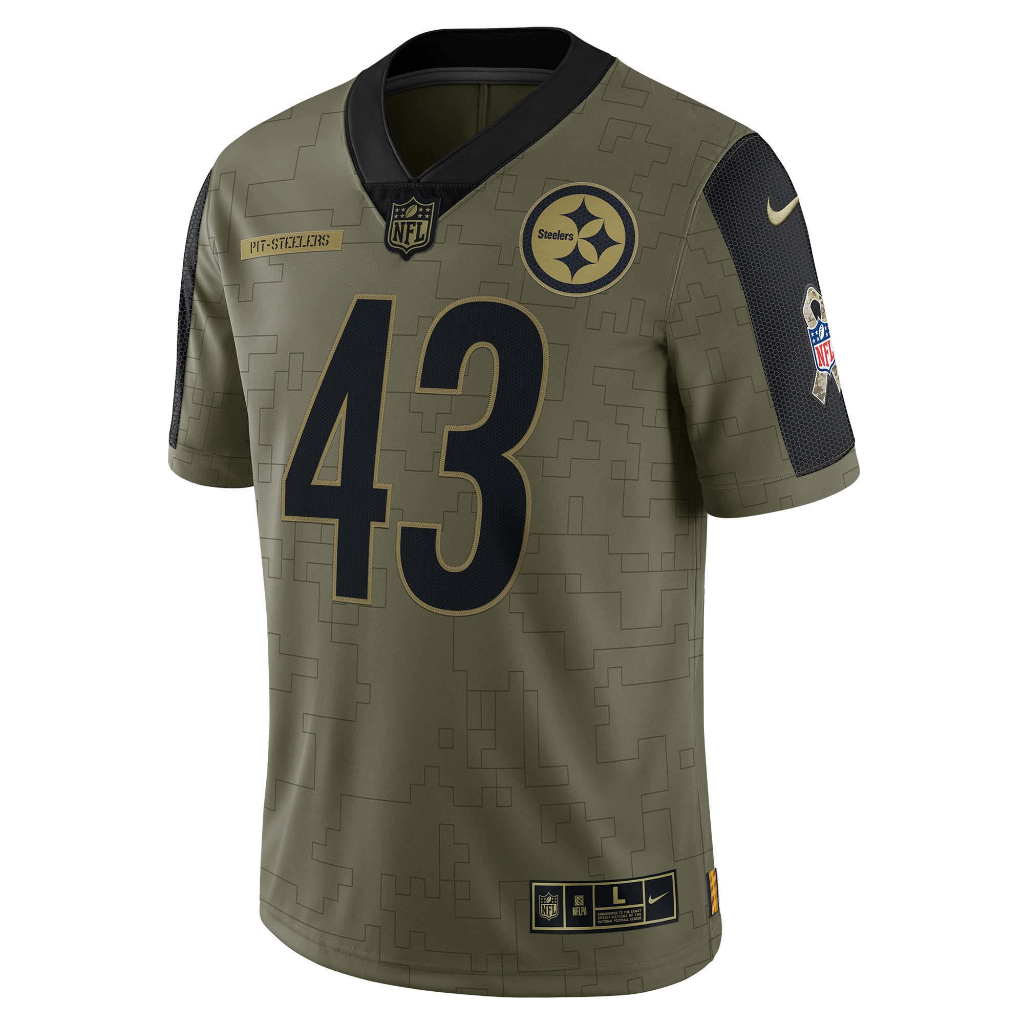Men's Pittsburgh Steelers Jerseys Olive Troy Polamalu 2021 Salute To Service Retired Player Limited Style