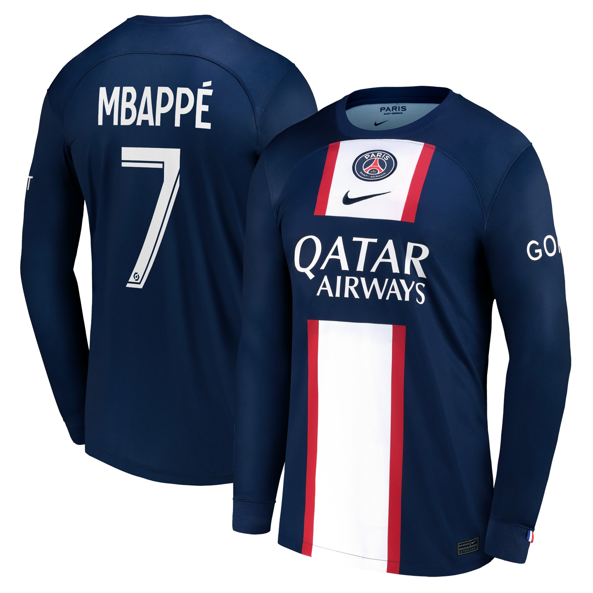 Men Paris Saint-Germain Home Shirts Kylian Mbappe LS Stadium Shirt 2022-23 Mbappé 7 Printing